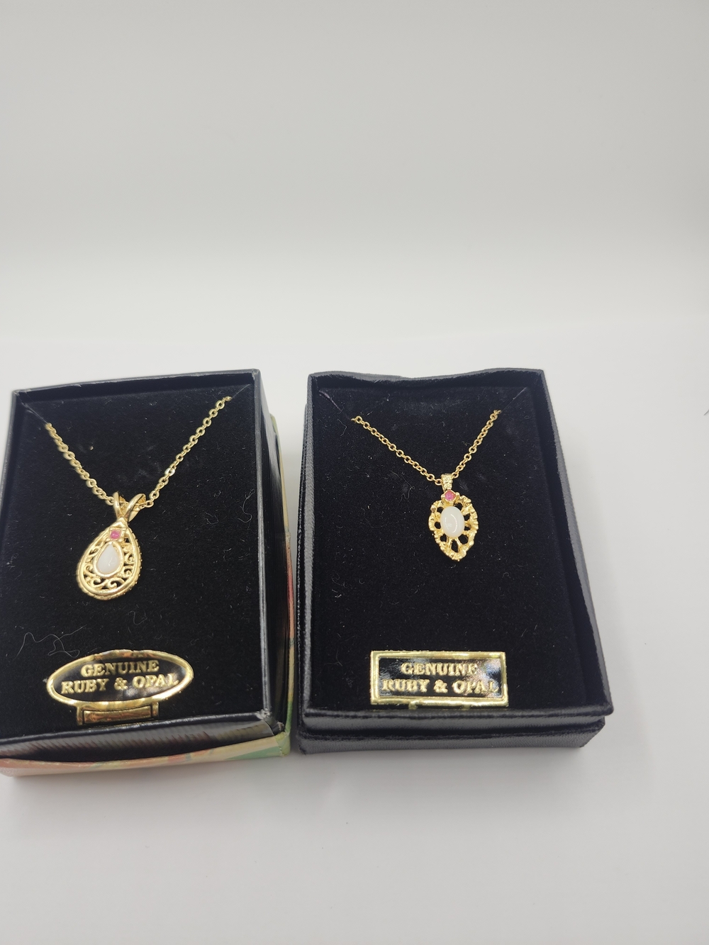Gold Teardrop Pendant Necklace with Ruby & Opal Accent - Women Jewelry